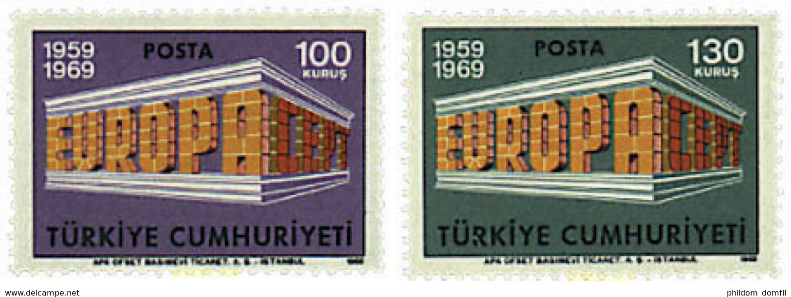 62186 MNH TURQUIA 1969 EUROPA CEPT. 10 ANIVERSARIO DE LA CEPT - Collections, Lots & Séries