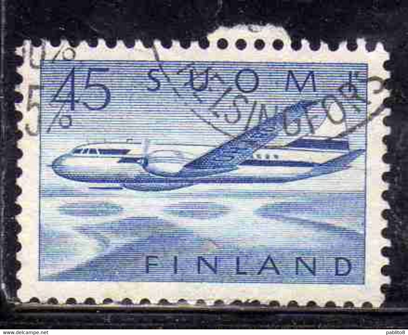 SUOMI FINLAND FINLANDIA FINLANDE 1958 AIR POST MAIL AIRMAIL CONVAIR OVER LAKES 34m USED USATO OBLITERE' - Used Stamps