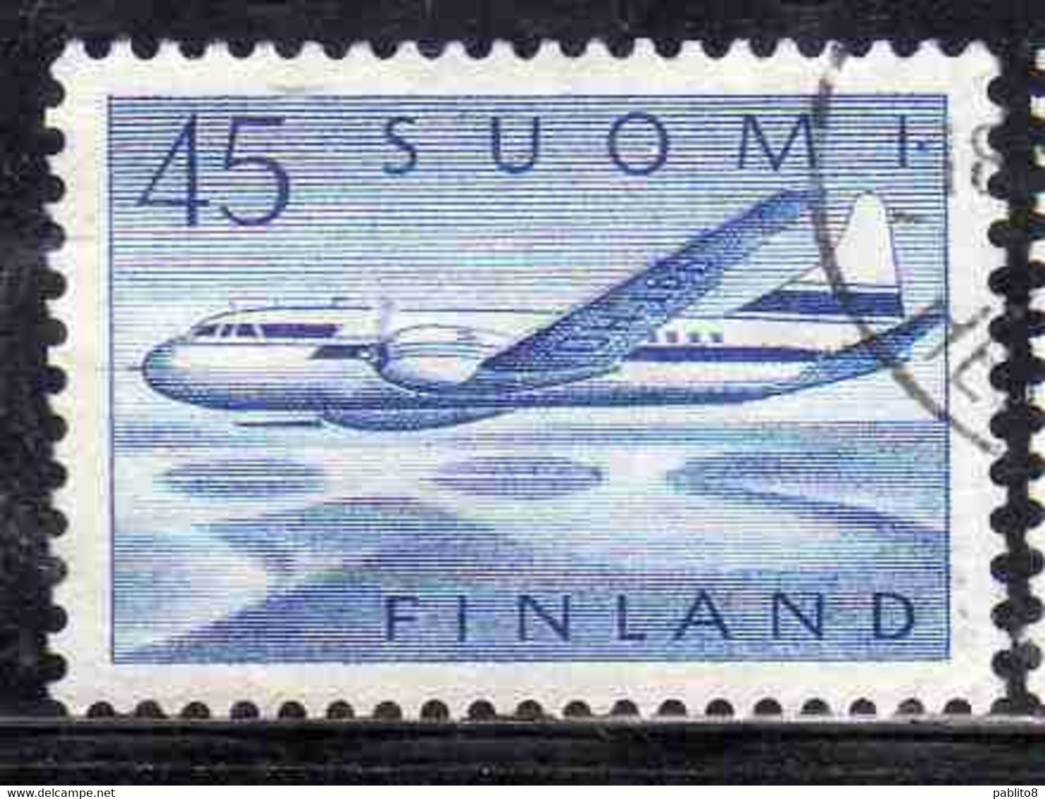 SUOMI FINLAND FINLANDIA FINLANDE 1958 AIR POST MAIL AIRMAIL CONVAIR OVER LAKES 34m USED USATO OBLITERE' - Used Stamps