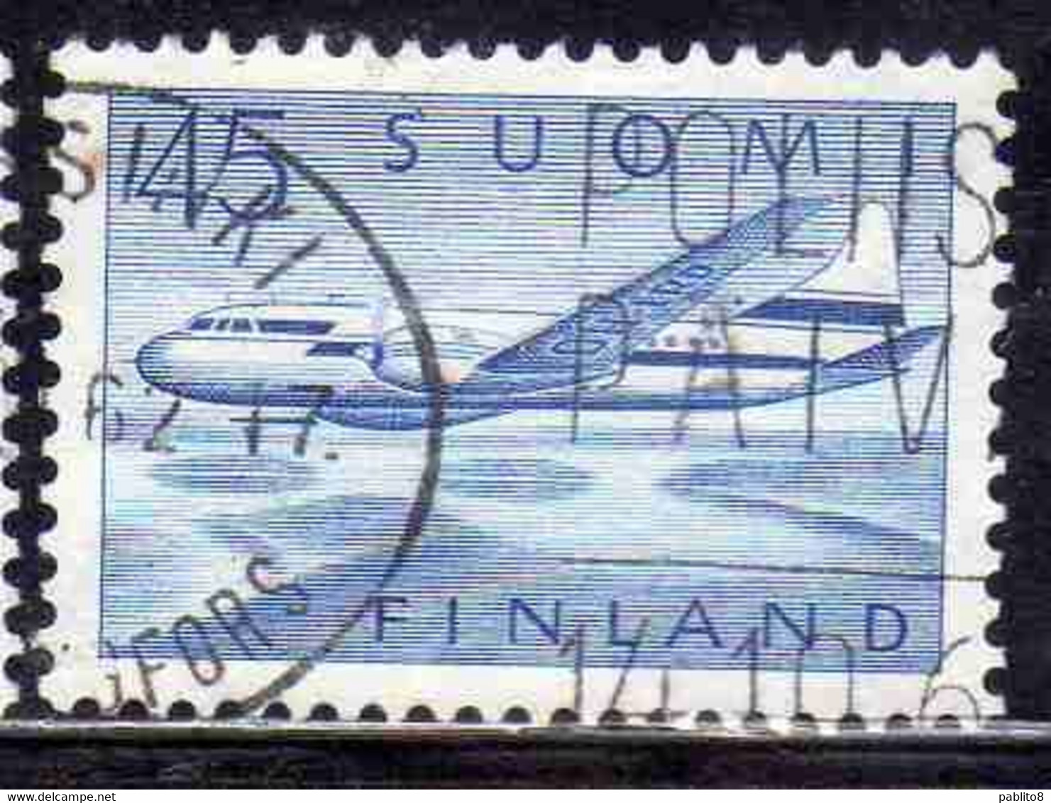 SUOMI FINLAND FINLANDIA FINLANDE 1958 AIR POST MAIL AIRMAIL CONVAIR OVER LAKES 34m USED USATO OBLITERE' - Used Stamps