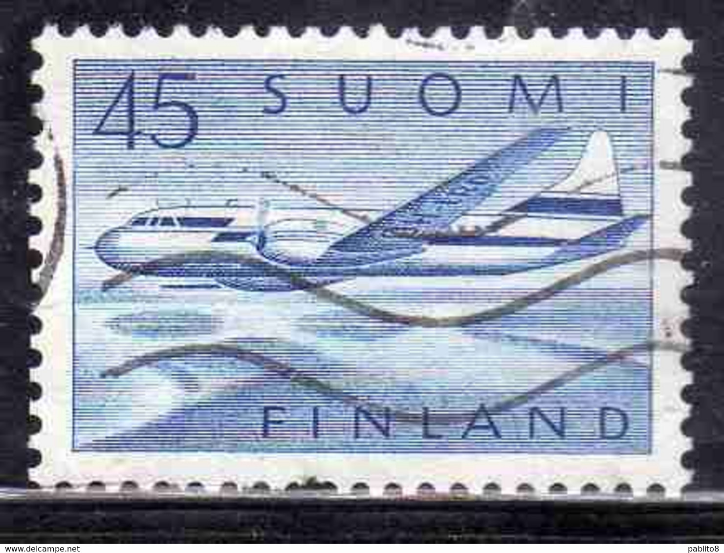 SUOMI FINLAND FINLANDIA FINLANDE 1958 AIR POST MAIL AIRMAIL CONVAIR OVER LAKES 34m USED USATO OBLITERE' - Used Stamps