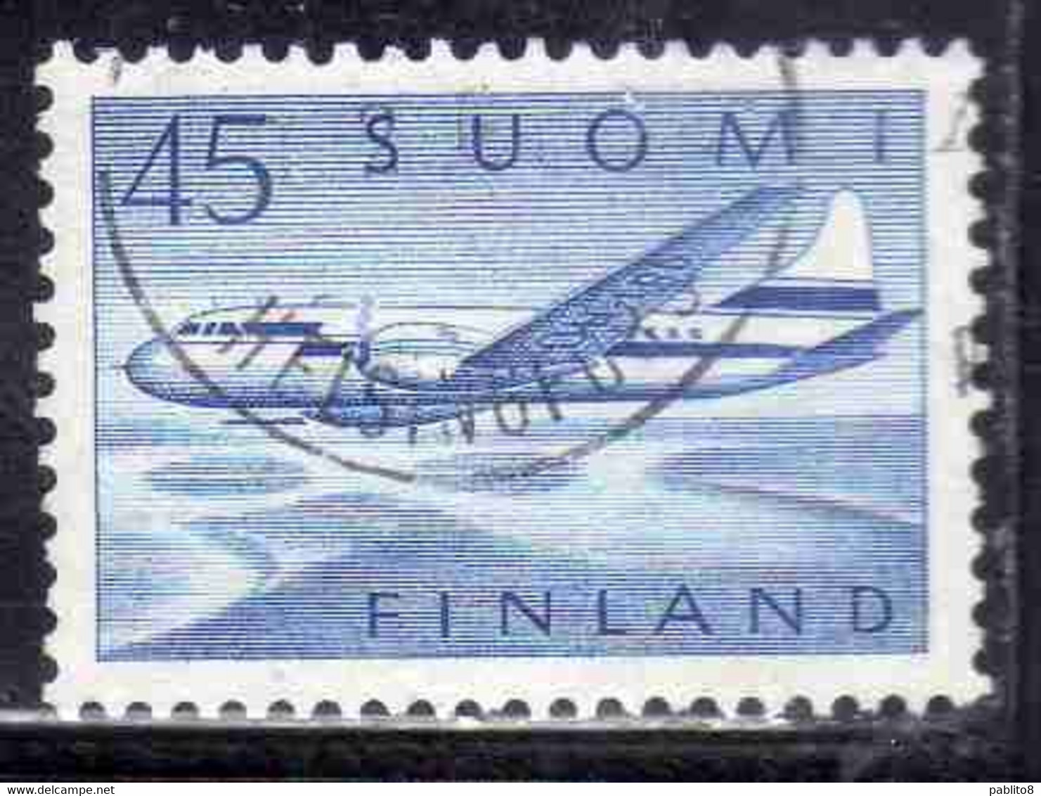 SUOMI FINLAND FINLANDIA FINLANDE 1958 AIR POST MAIL AIRMAIL CONVAIR OVER LAKES 34m USED USATO OBLITERE' - Used Stamps