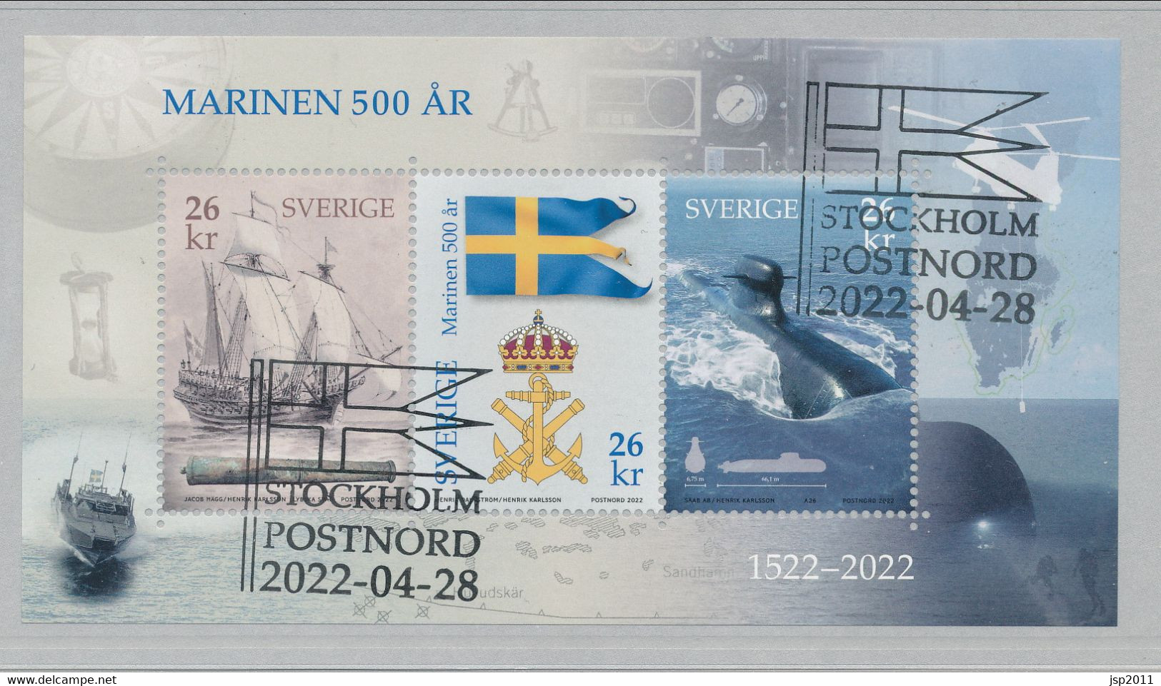 Sweden 2022. Facit # BL55 (3433-3435). Souvenir Sheet: 500 Years Of The Swedish Navy. With FDC - Ongebruikt