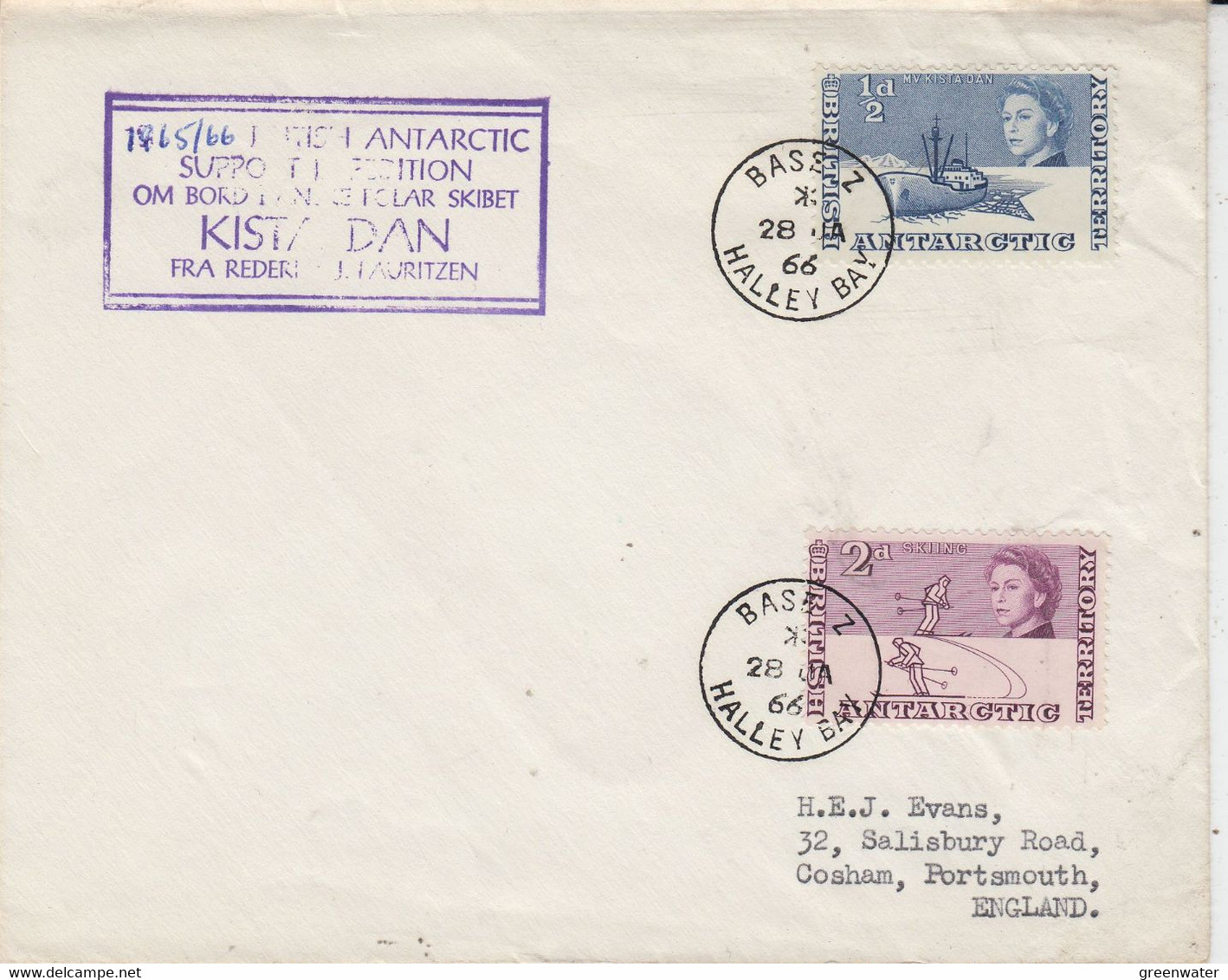 British Antarctic Territory (BAT) Ca Kista Dan Antarctic Support Ca Base Z Halley Bay 25 JA 1966 (58238) - Covers & Documents