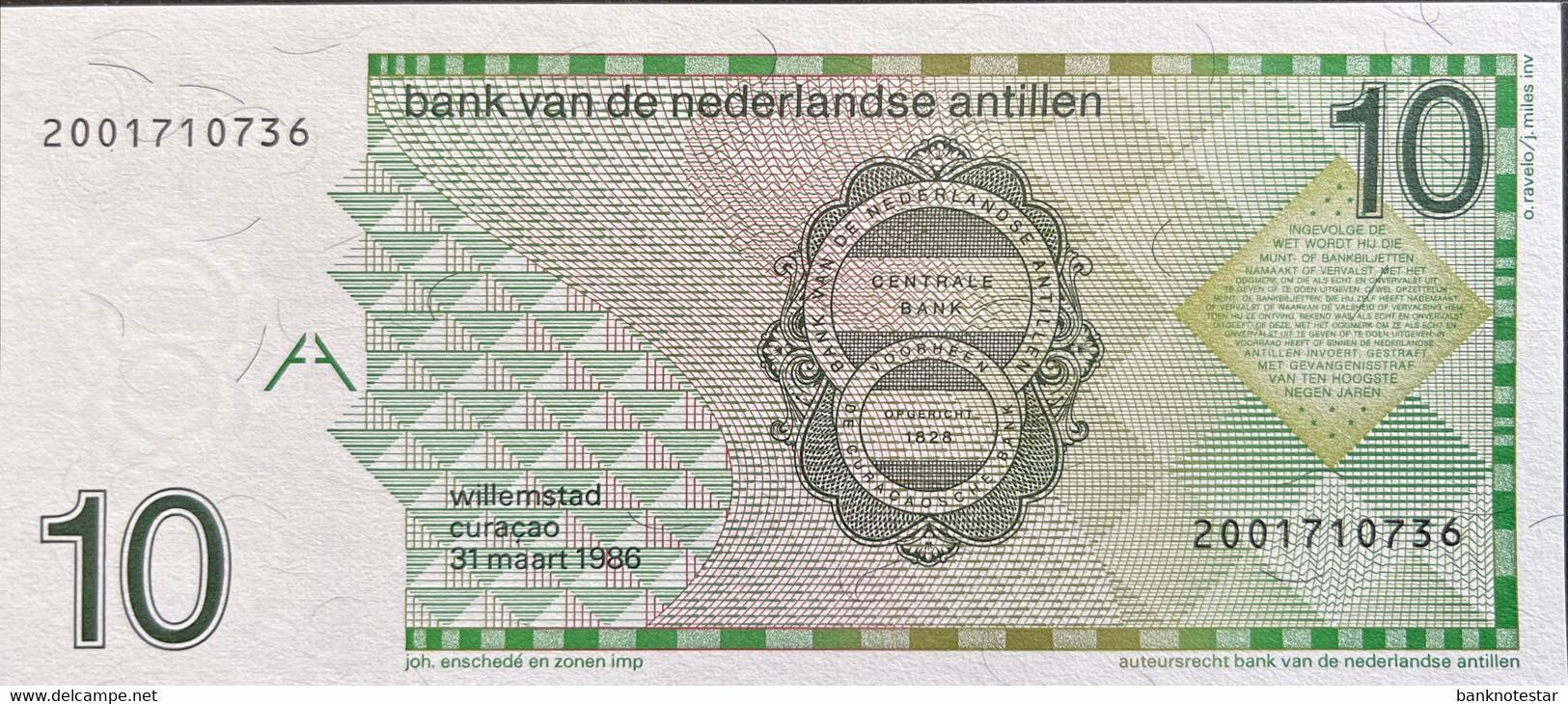 Netherland Antilles 10 Gulden, P-23c (31.03.1986) - UNC - Niederländische Antillen (...-1986)