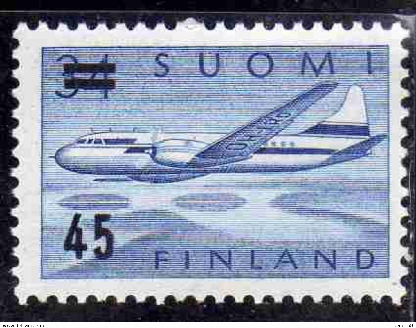 SUOMI FINLAND FINLANDIA FINLANDE 1959 SURCHARGED AIR POST MAIL AIRMAIL CONVAIR OVER LAKES 45 On 34m MNH - Ongebruikt