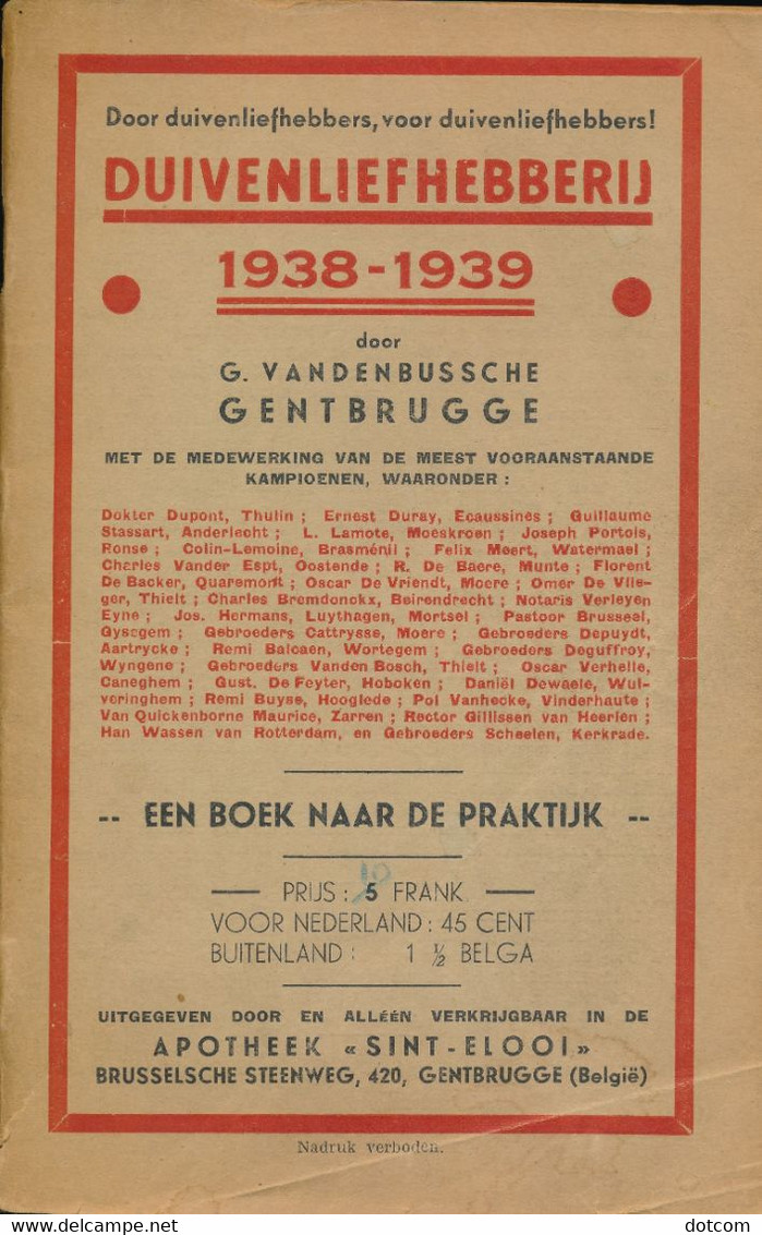 DUIVENLIEFHEBBERIJ 1938 -1939 - Oud