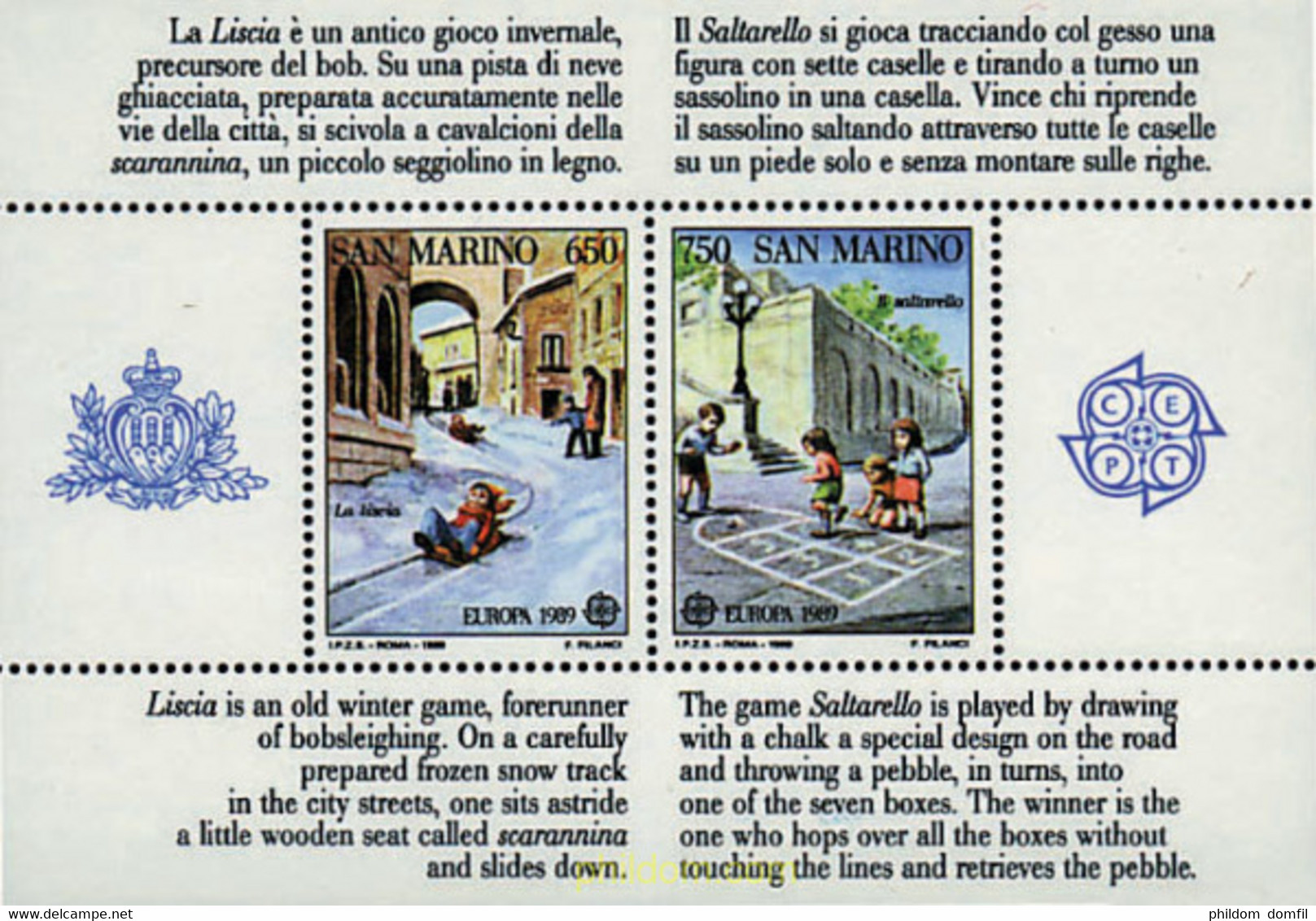 70371 MNH SAN MARINO 1989 EUROPA CEPT. JUEGOS INFANTILES - Usados