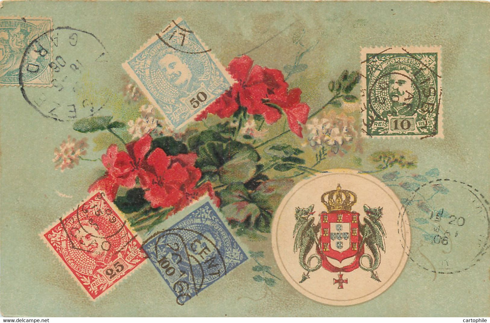 Timbres Sur Cpa De 1906 - Portugal - Briefmarken (Abbildungen)