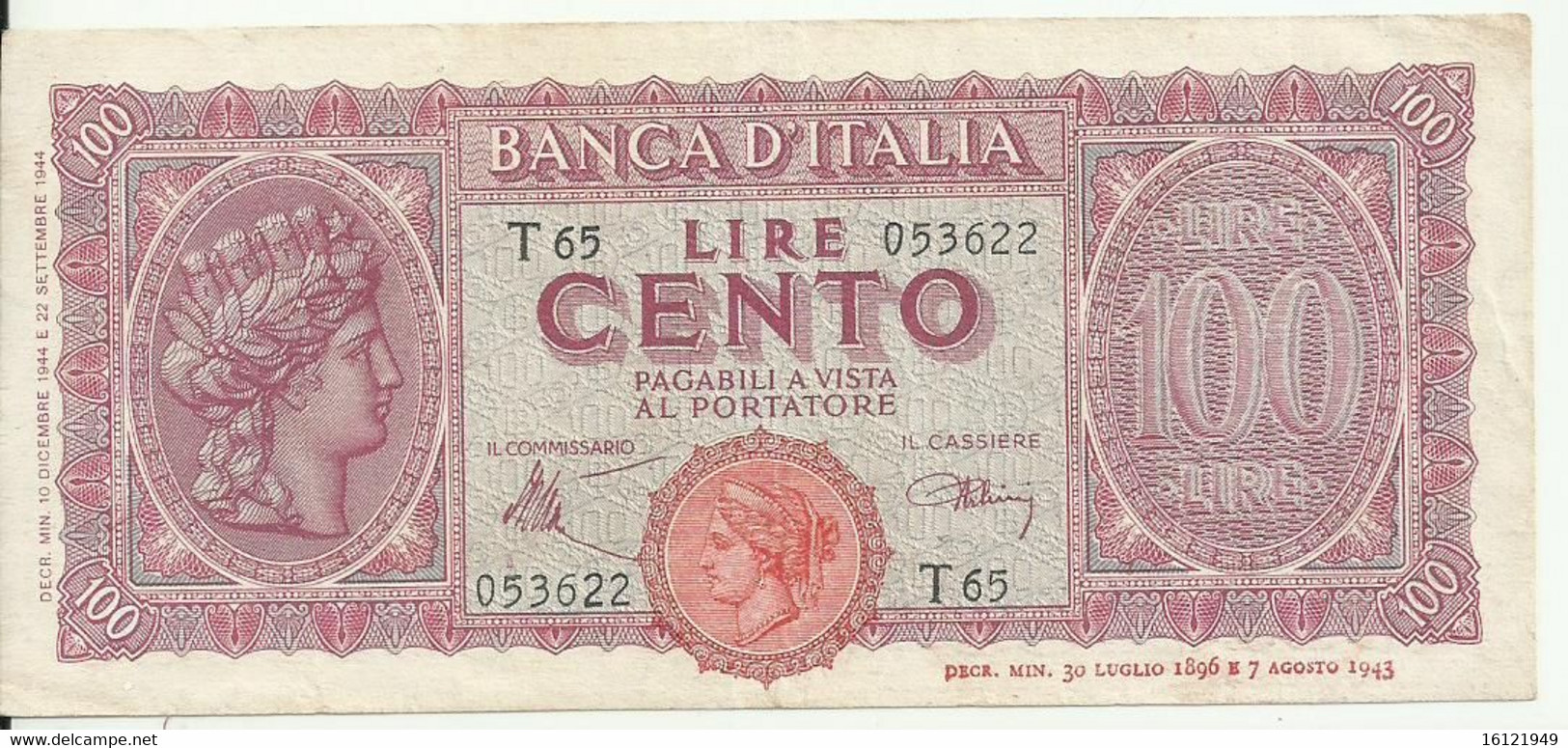 Z224 - ITALIA TURRITA 100 LIRE 1944 - 100 Lire