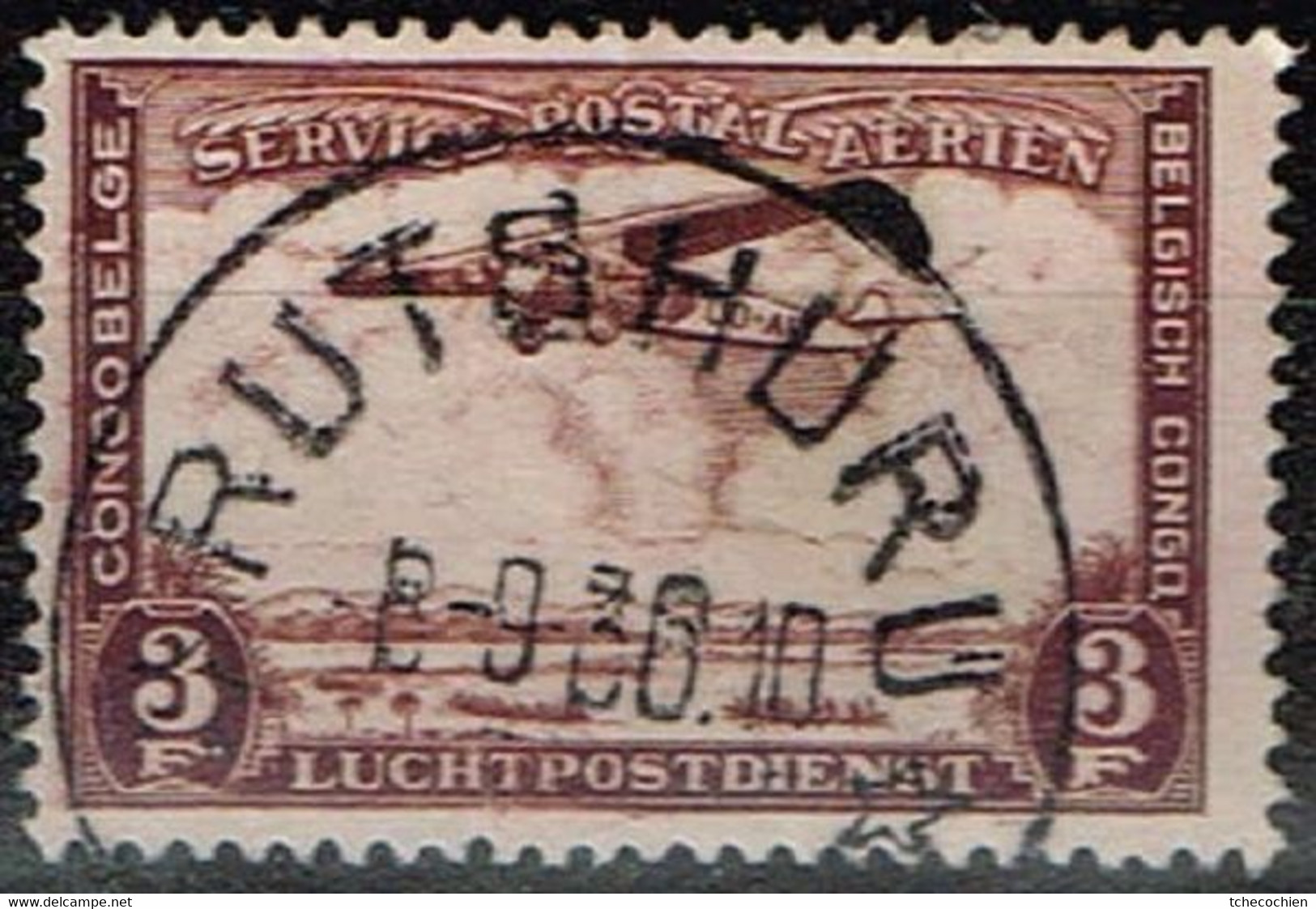 Congo Belge - 1934 - Y&T Poste Aérienne N° PA 10 Oblitéré Rutshuru - Usati