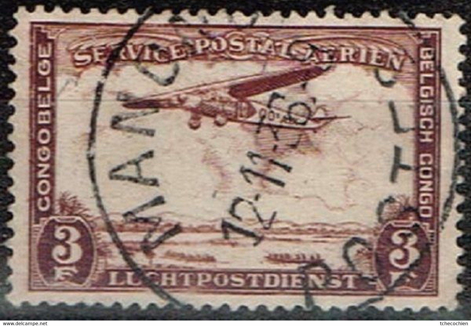 Congo Belge - 1934 - Y&T Poste Aérienne N° PA 10 Oblitéré Manono - Usati