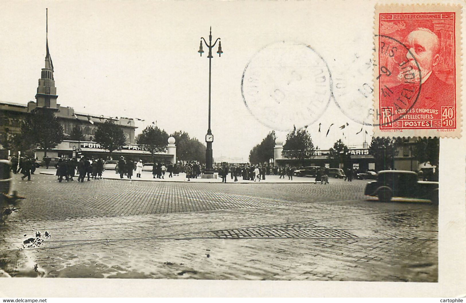 Timbre Chomeurs Intellectuels 40c + 10c Sur Cp Foire De Paris 1941 - Briefe U. Dokumente