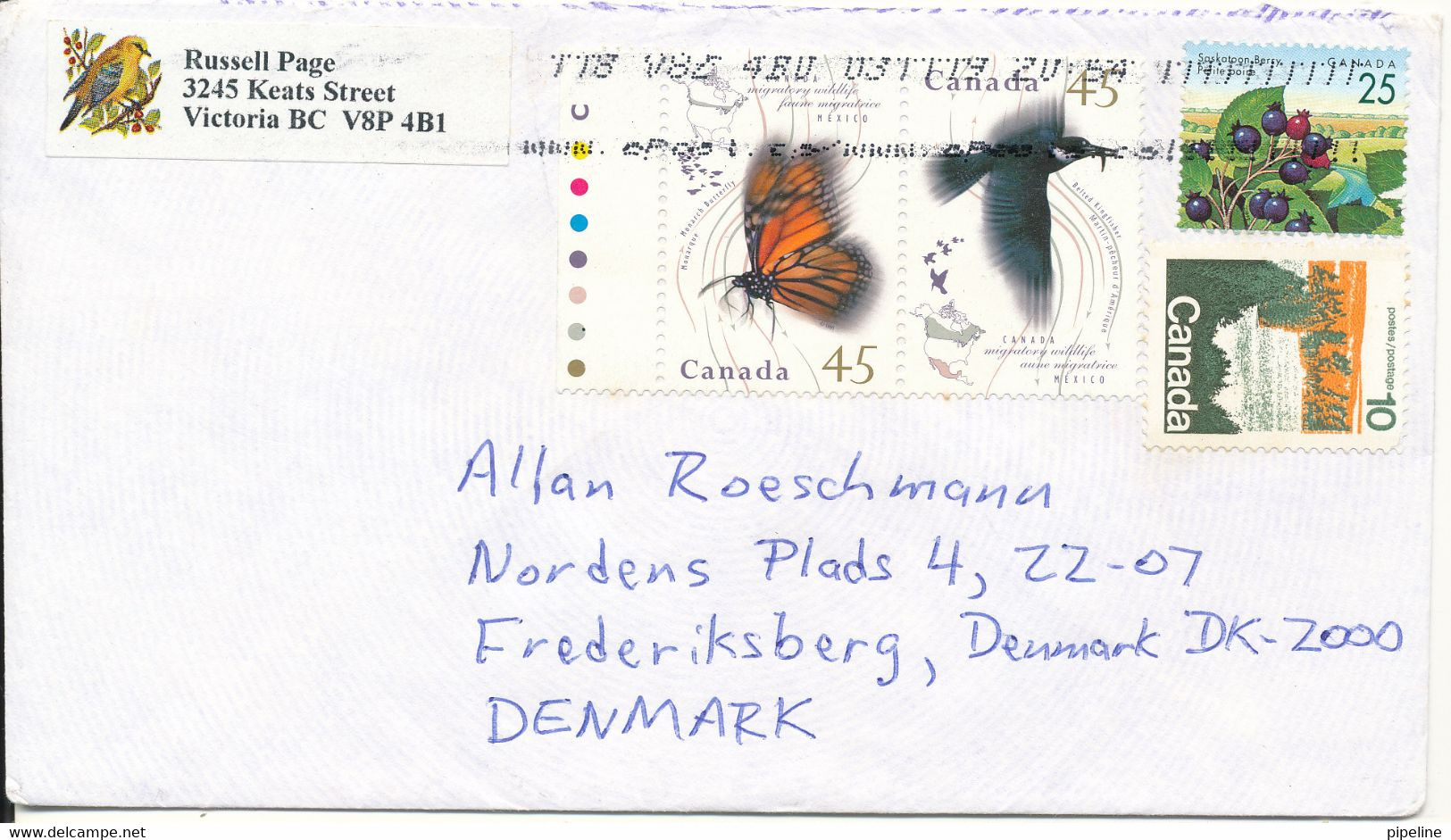 Canada Cover Sent To Denmark Topic Stamps - Lettres & Documents