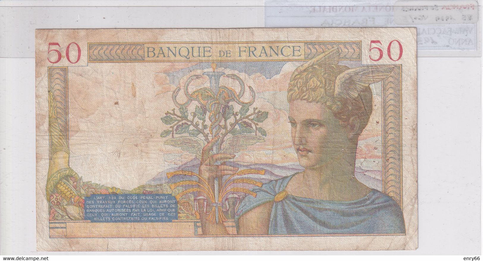 FRANCIA 50 FRANCS 1939 P 85 - 50 F 1934-1940 ''Cérès''