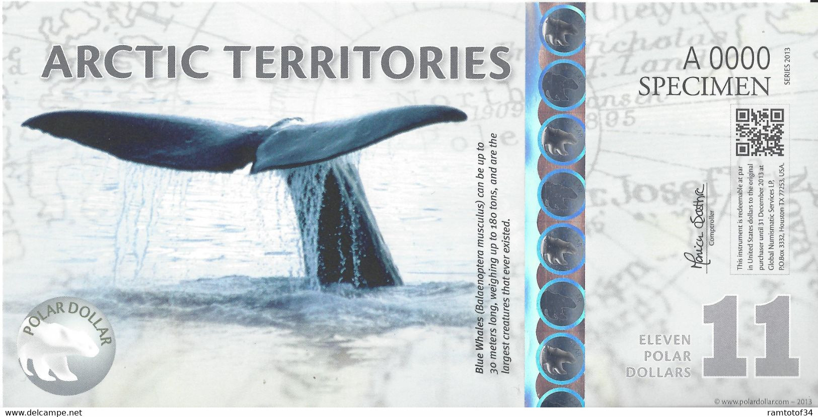 ARCTIC TERRITORIES - 11 Polar Dollars 2013 Polymer UNC - Fictifs & Spécimens