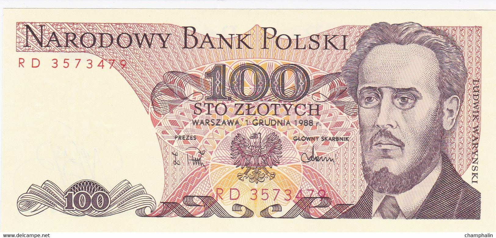 Pologne - Billet De 100 Zlotych - 1er Juin 1986 - Ludwik Warynski - P143e - Neuf - Pologne