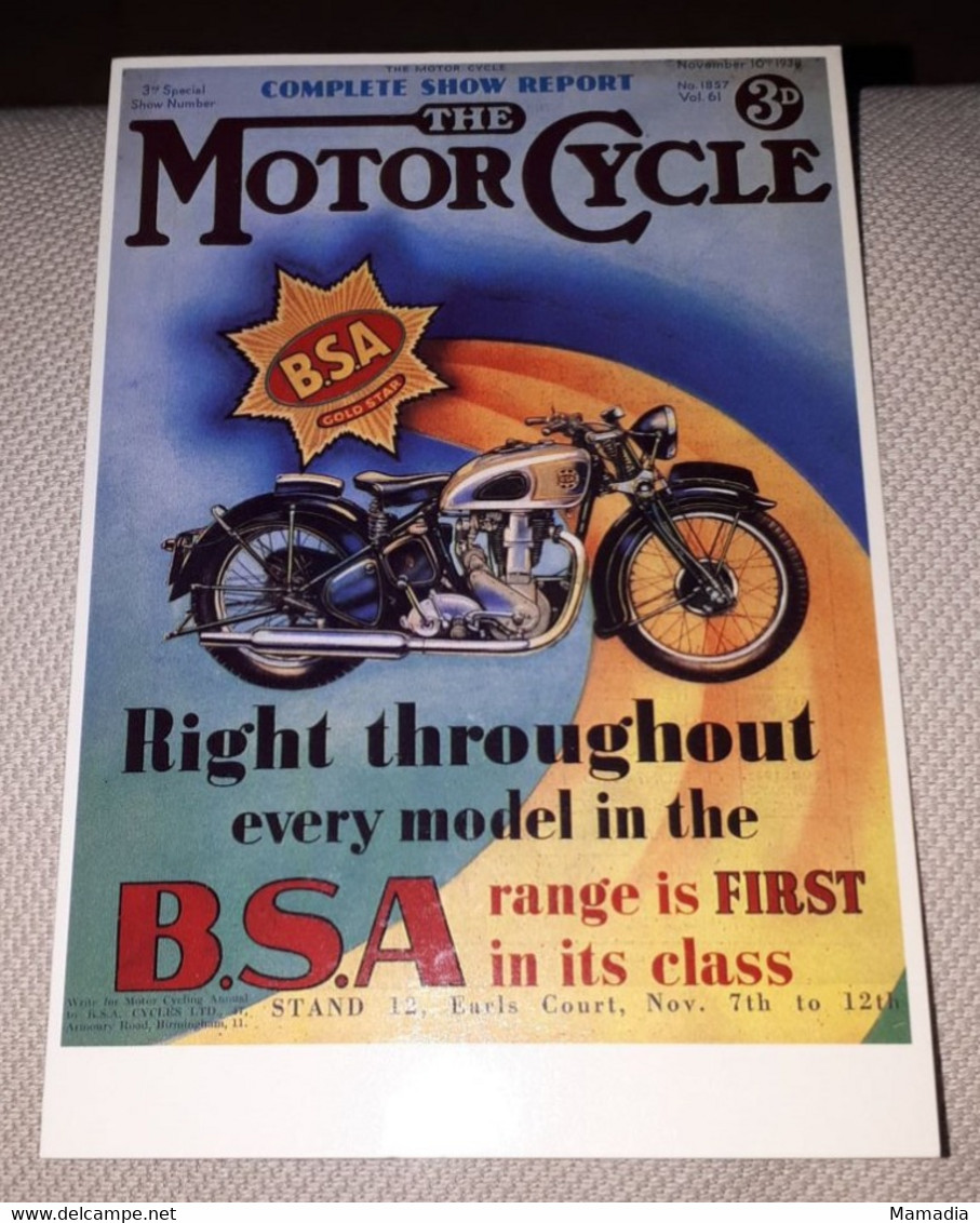 CARTE POSTALE PUBLICITE MOTO ANCIENNE OLD MOTORCYCLE BSA - Motorbikes