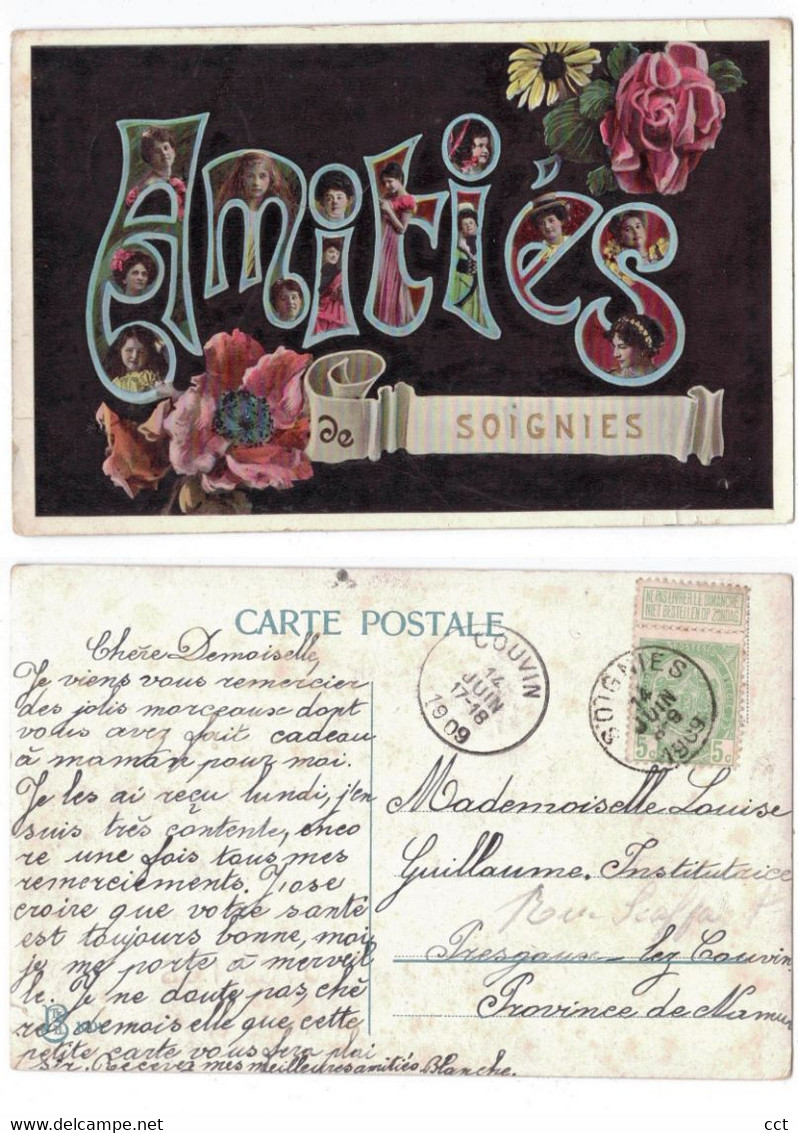 Soignies  Amitiés De Soignies   (envoyé 1909) - Soignies