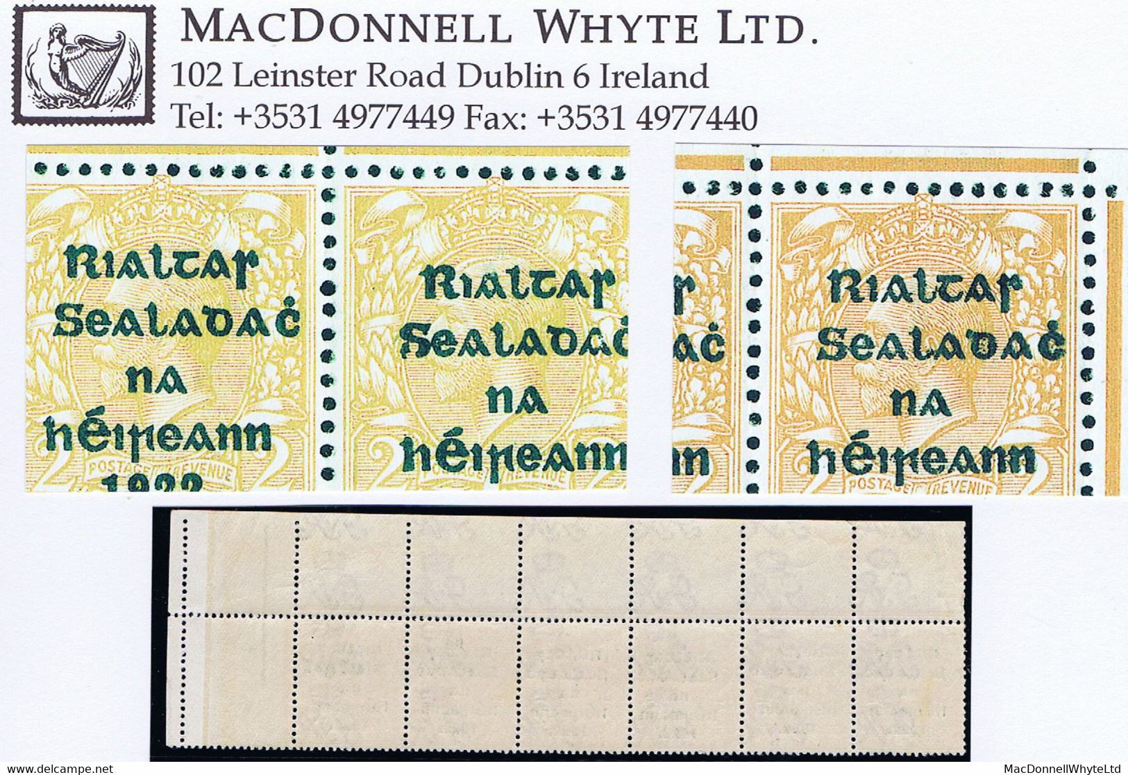 Ireland 1922 Thom Rialtas Ovpt In Blue-black On 2d Die 2, Var. "Wide Dac + R Over Se" Twice In Strip Of 6 - Neufs