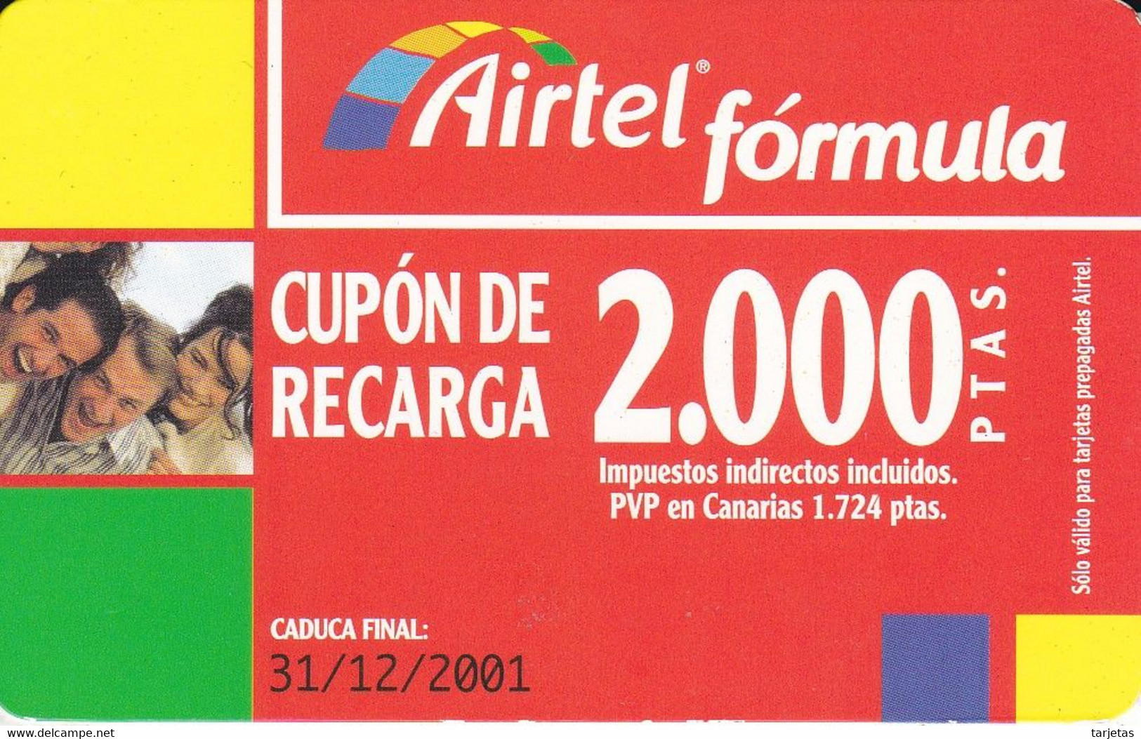 ACR-053/1  TARJETA DE AIRTEL DE 2000 PTAS DEL 31/12/2001  (11 DIGITOS) - Airtel