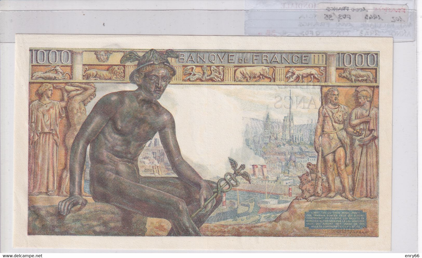 FRANCIA 1000 FRANCS 1943 P 102 - 1 000 F 1940-1944 ''Commerce Et Industrie''