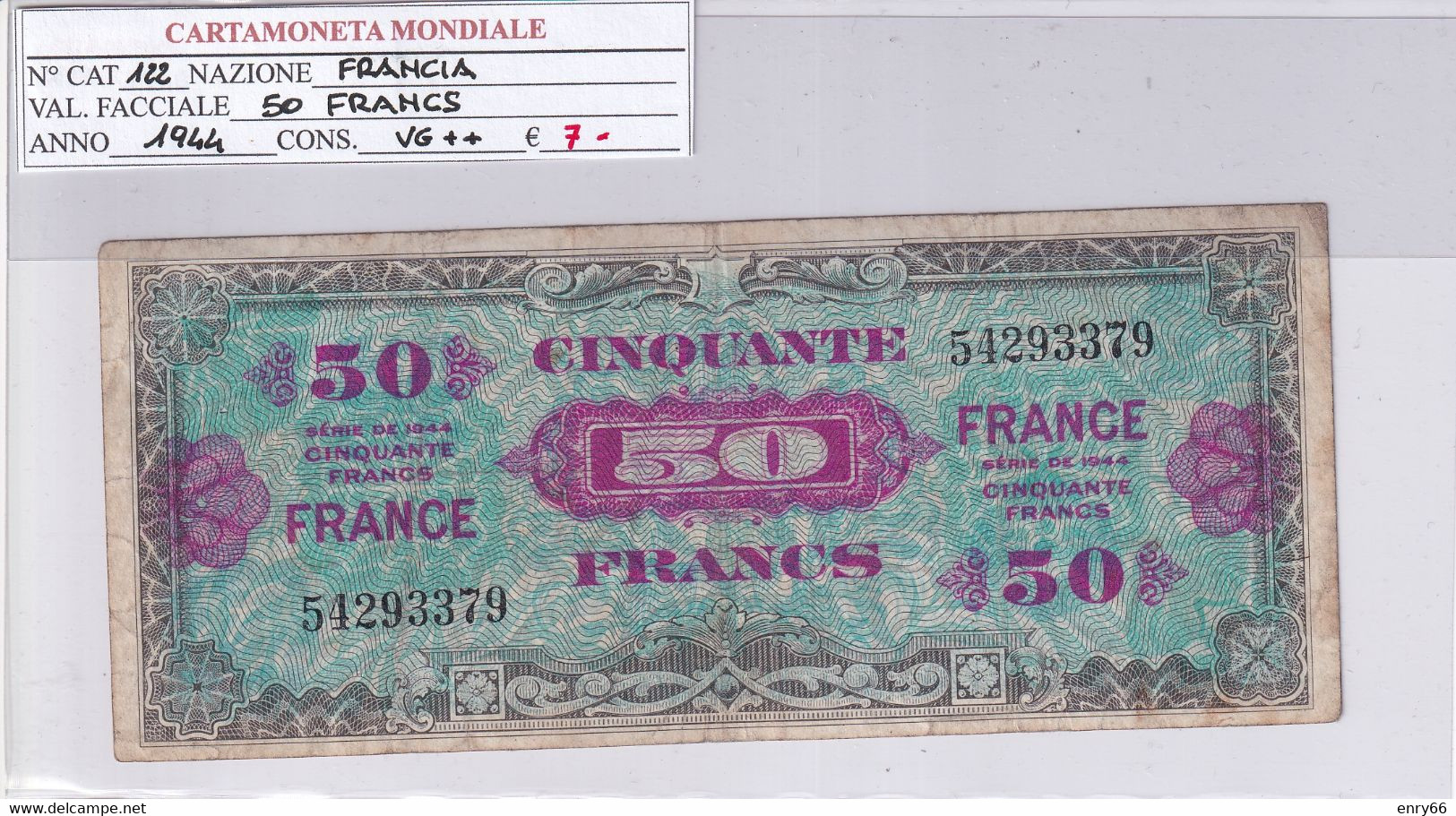 FRANCIA 50 FRANCS 1944 P 122 - Ohne Zuordnung