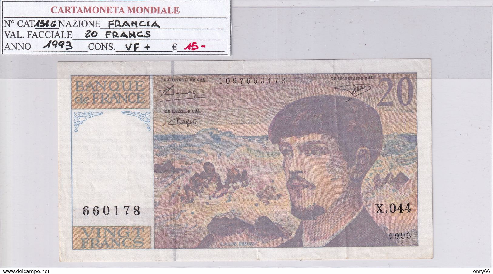 FRANCIA 20 FRANCS 1993 P 151G - 20 F 1980-1997 ''Debussy''