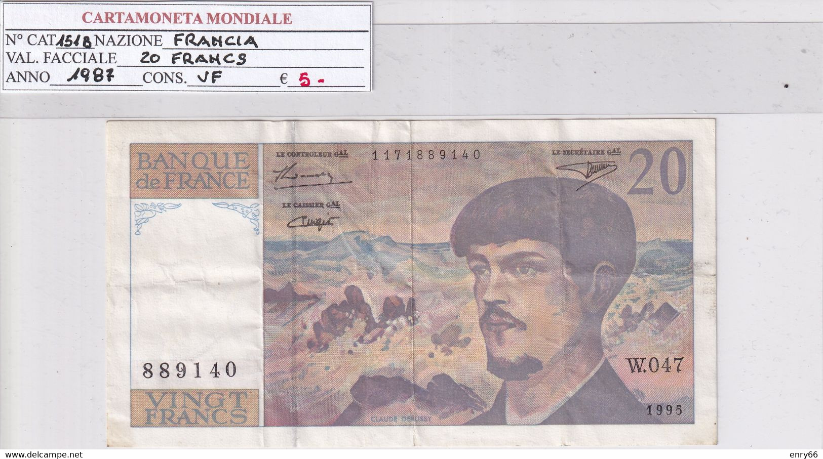 FRANCIA 20 FRANCS 1987 P 151B - 20 F 1980-1997 ''Debussy''