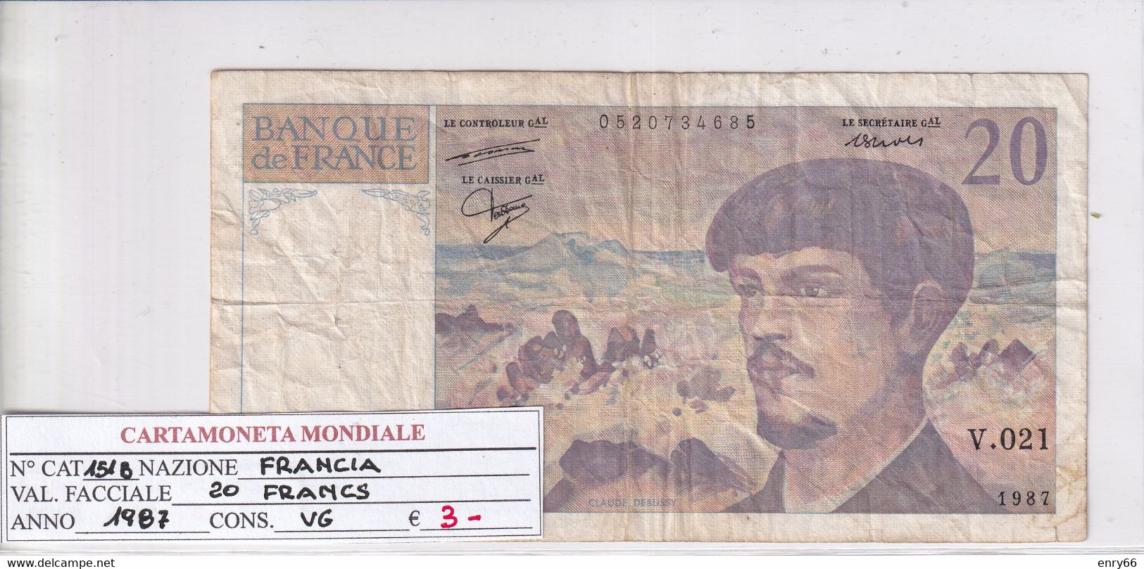 FRANCIA 20 FRANCS 1987 P 151B - 20 F 1980-1997 ''Debussy''