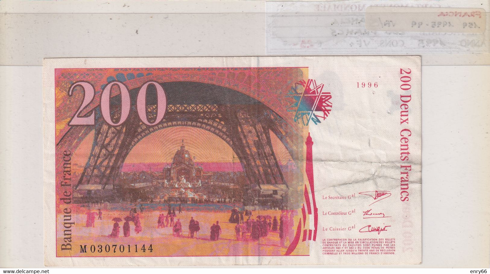 FRANCIA 200 FRANCS 1995 P 159 - 200 F 1995-1999 ''Eiffel''