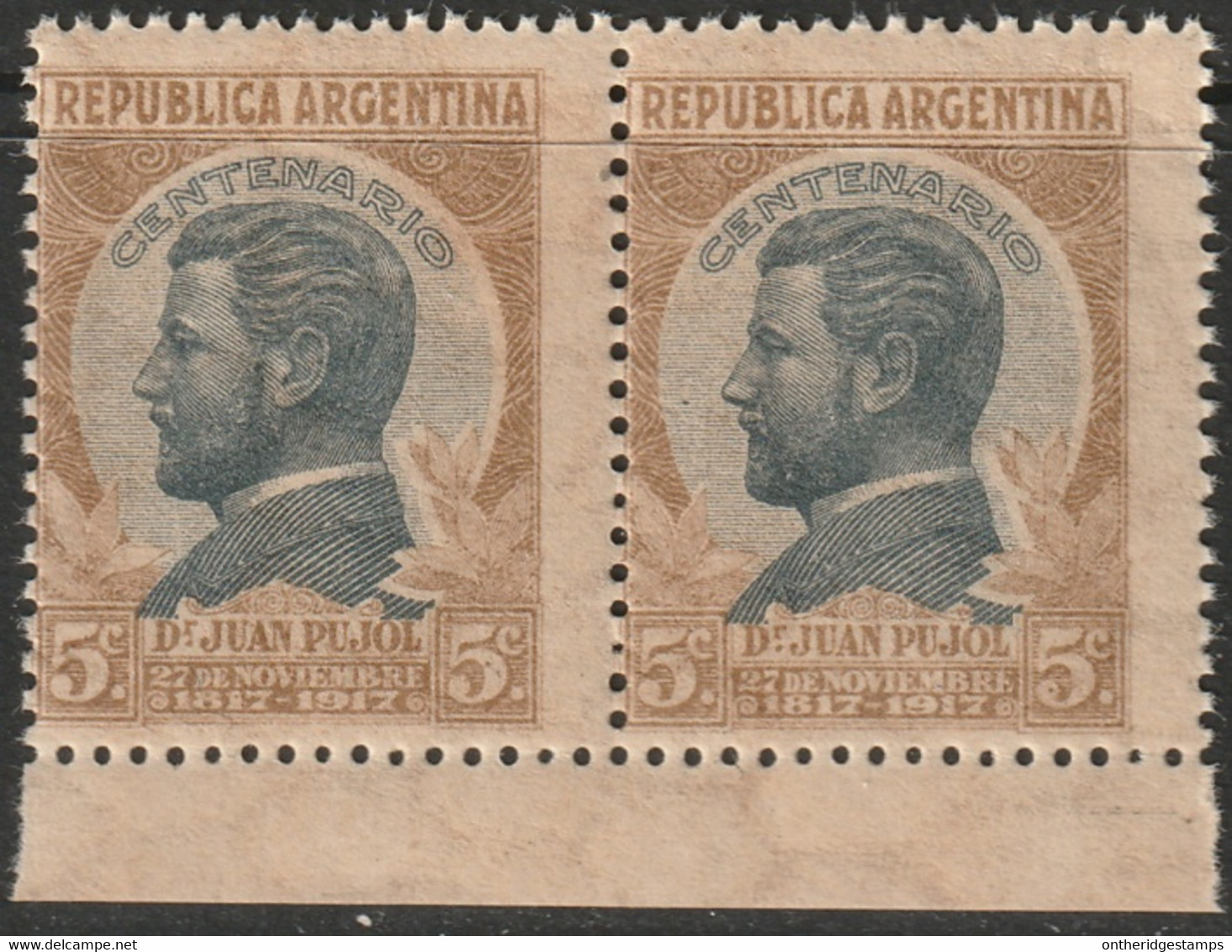 Argentina 1918 Sc 247 Argentine Yt 240 Margin Pair MNH** - Unused Stamps