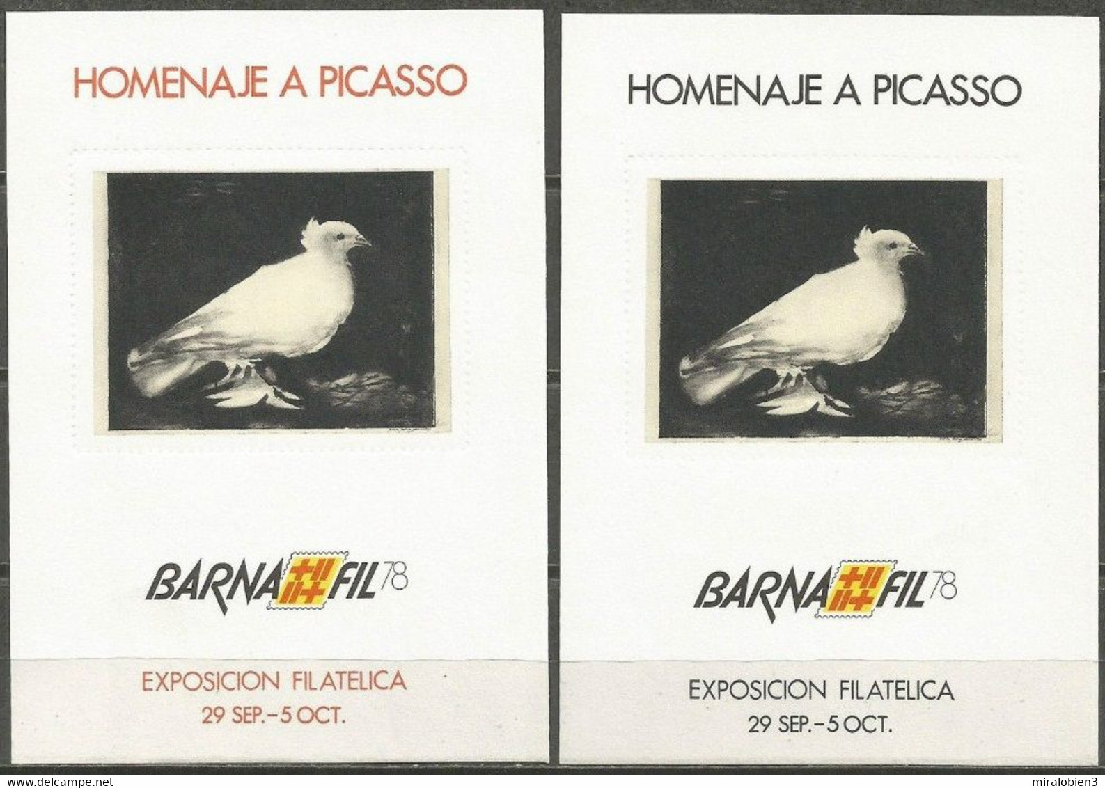 ESPAÑA BARNAFIL'78 HOJITAS RECUERDO FNMT Nº 67M/8M PICASSO - Hojas Conmemorativas