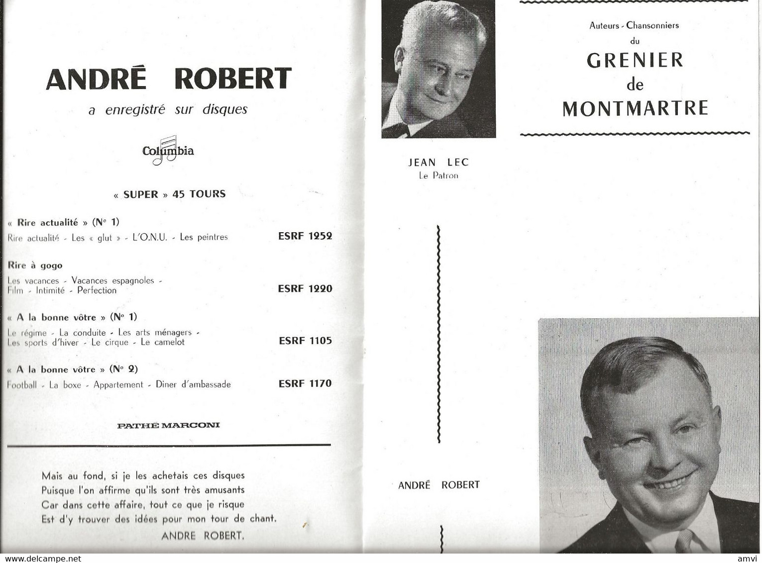 22-11-3319l Grenier De Montmartre 1960 Programme Pub Cinzano Andre Robert - Programmes