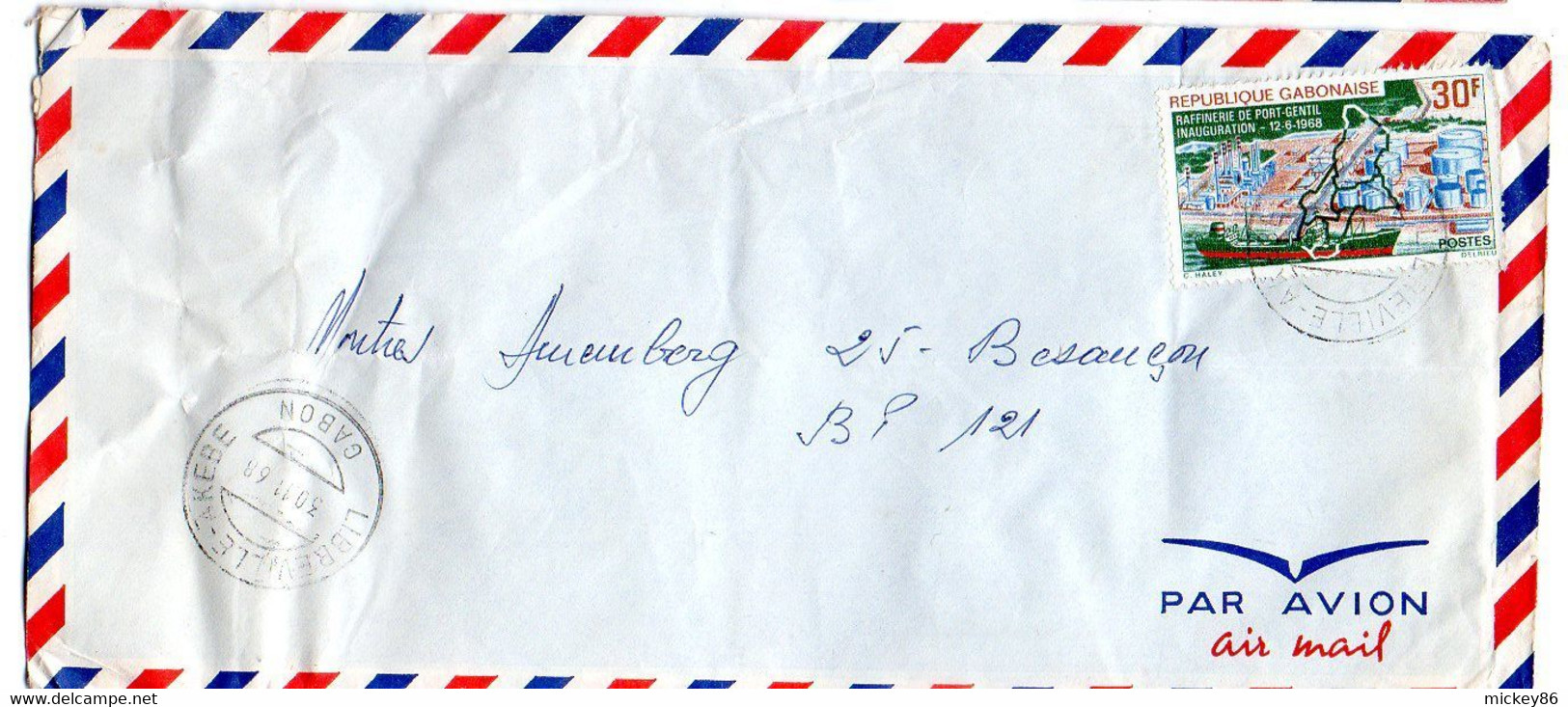 Gabon -1968- LIBREVILLE-AKEBE Pour  Besançon-25.tp Seul Sur Lettre ..cachet  LIBREVILLE-AKEBE......à Saisir - Gabon (1960-...)