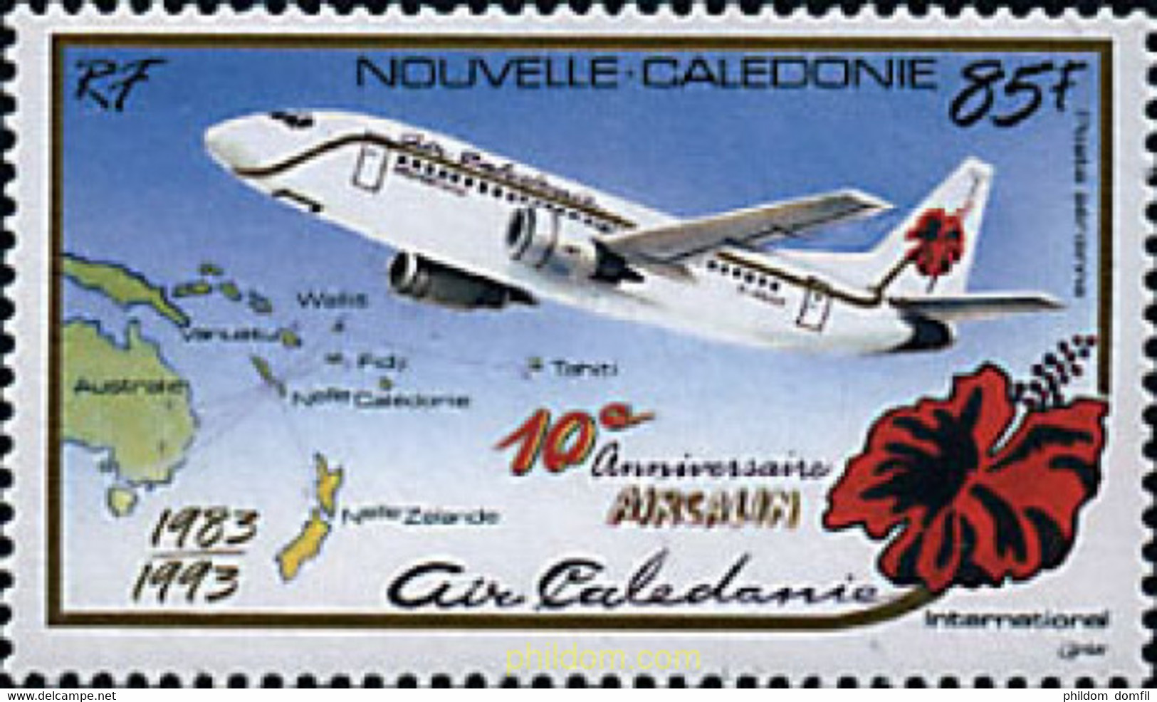 94964 MNH NUEVA CALEDONIA 1993 10 ANIVERSARIO DE LA CREACION DE AIRCALIN - Oblitérés