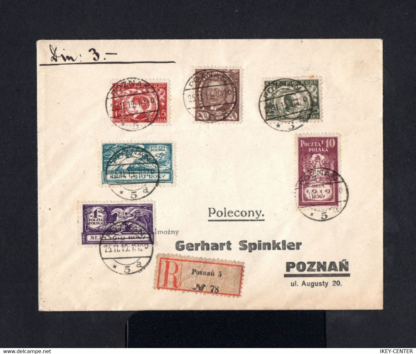 S2989-POLAND-.REGISTERED COVER POZNAN. 1919.Enveloppe RECOMMANDE Pologne. - Storia Postale