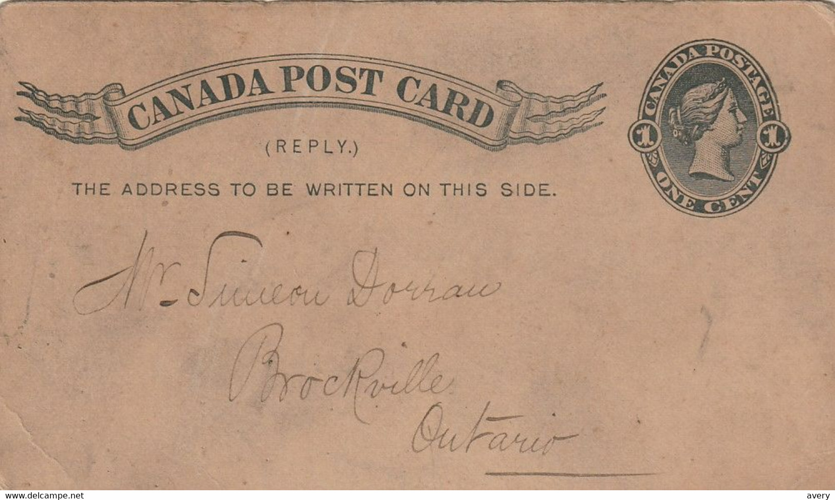 Postage Paid Post Card To Brockville, Ontario 1886  Queen Victoria - Brockville