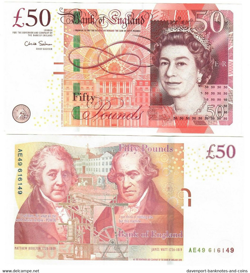 United Kingdom England 50 Pounds 2010 AUNC "Salmon" - 50 Pounds