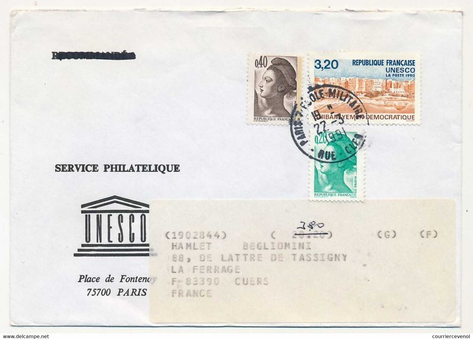 FRANCE - UNESCO - 8 Enveloppes Service Philatélique Unesco Avec Timbres De Service - Obl Paris 7 Rue Clerc - 1989/90 - Storia Postale