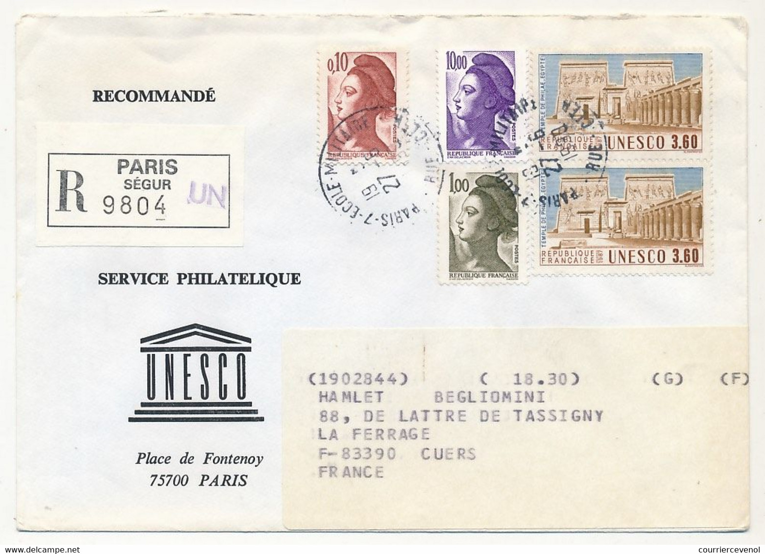 FRANCE - UNESCO - 8 Enveloppes Service Philatélique Unesco Avec Timbres De Service - Obl Paris 7 Rue Clerc - 1989/90 - Briefe U. Dokumente