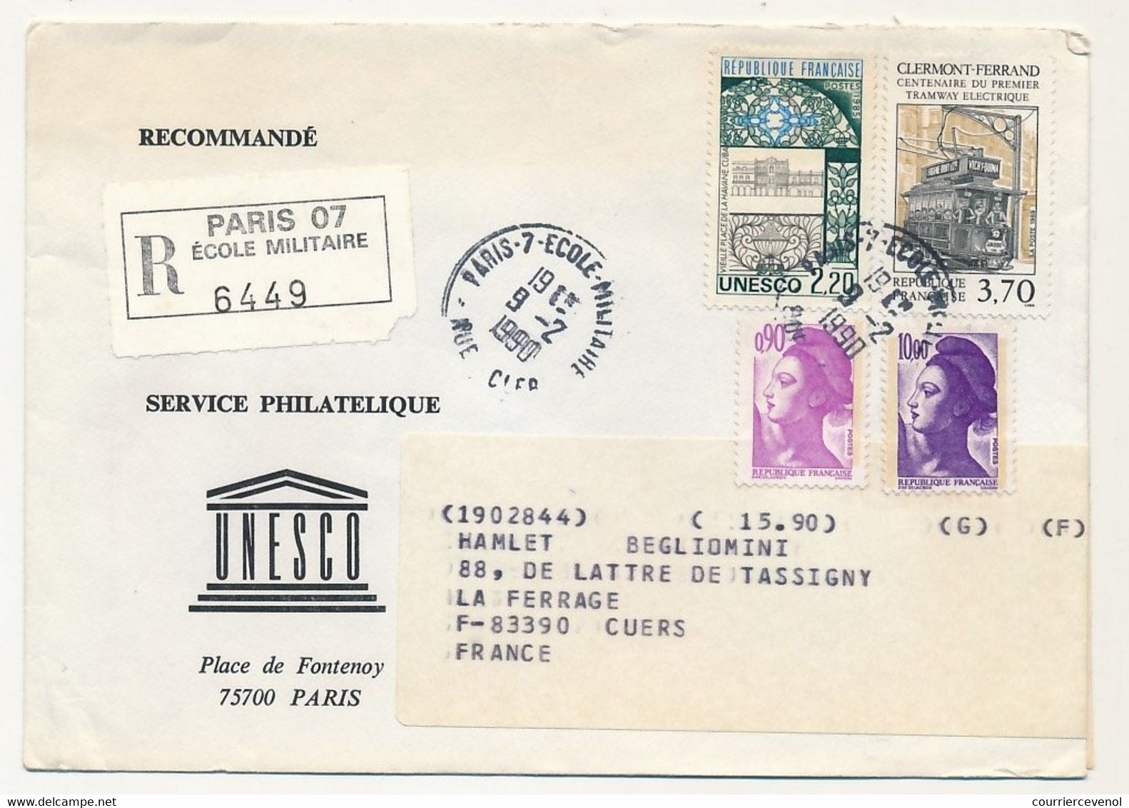FRANCE - UNESCO - 8 Enveloppes Service Philatélique Unesco Avec Timbres De Service - Obl Paris 7 Rue Clerc - 1989/90 - Cartas & Documentos