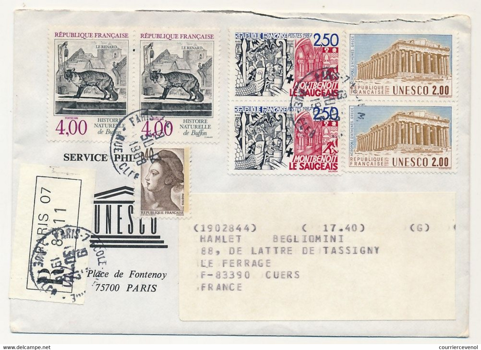 FRANCE - UNESCO - 8 Enveloppes Service Philatélique Unesco Avec Timbres De Service - Obl Paris 7 Rue Clerc - 1989/90 - Brieven & Documenten