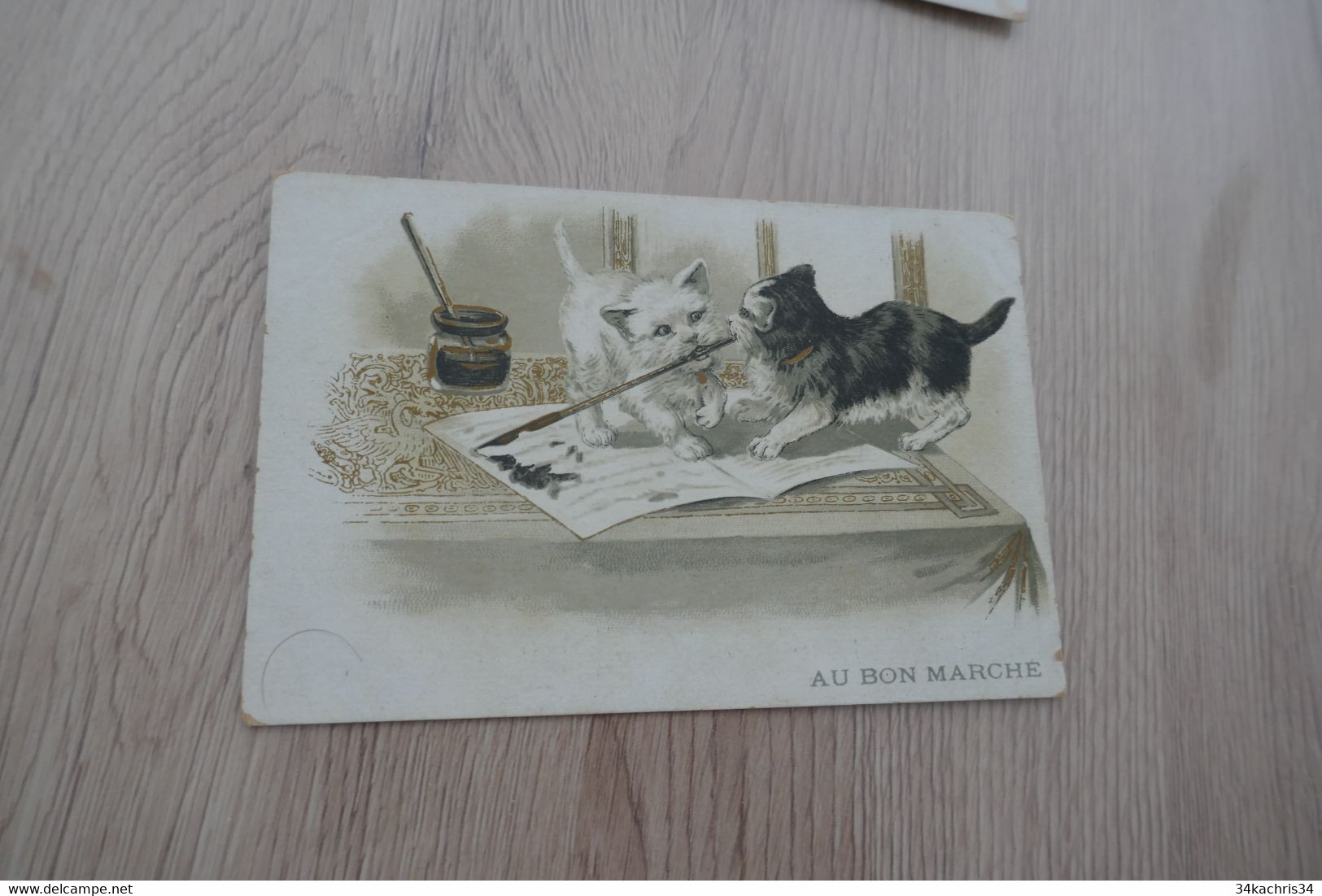 Grand Chromo Ancien Au Bon Marché Chats Cats Humanisés Peinture - Au Bon Marché