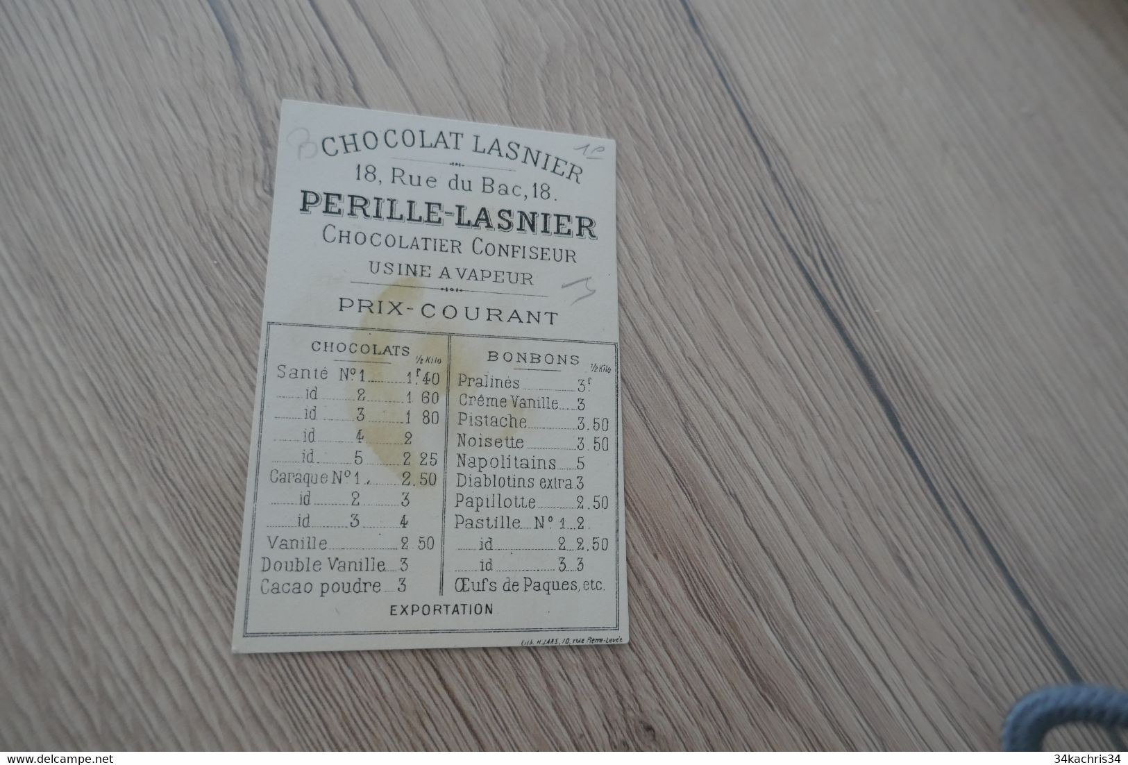 Chromo Ancien Chocolat Lanier Perille Prix Courants Au Dos XIX ème œufs De Pâques - Other & Unclassified