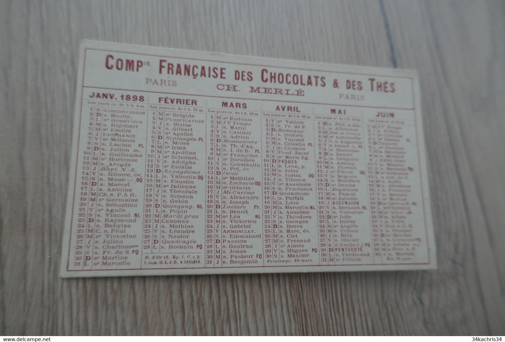 Calendrier Semestriel Chocolat Cacao Compagnie Française 1898 - Klein Formaat: ...-1900