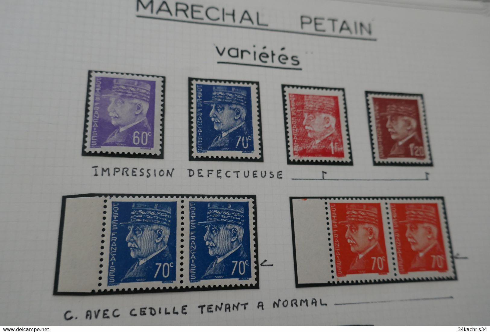 France Variété Charnière TP Pétain Ave Variétés Différentes Impression Défectueuses... 4 TP 2 Paires 1 Bloc De 4 - Unused Stamps