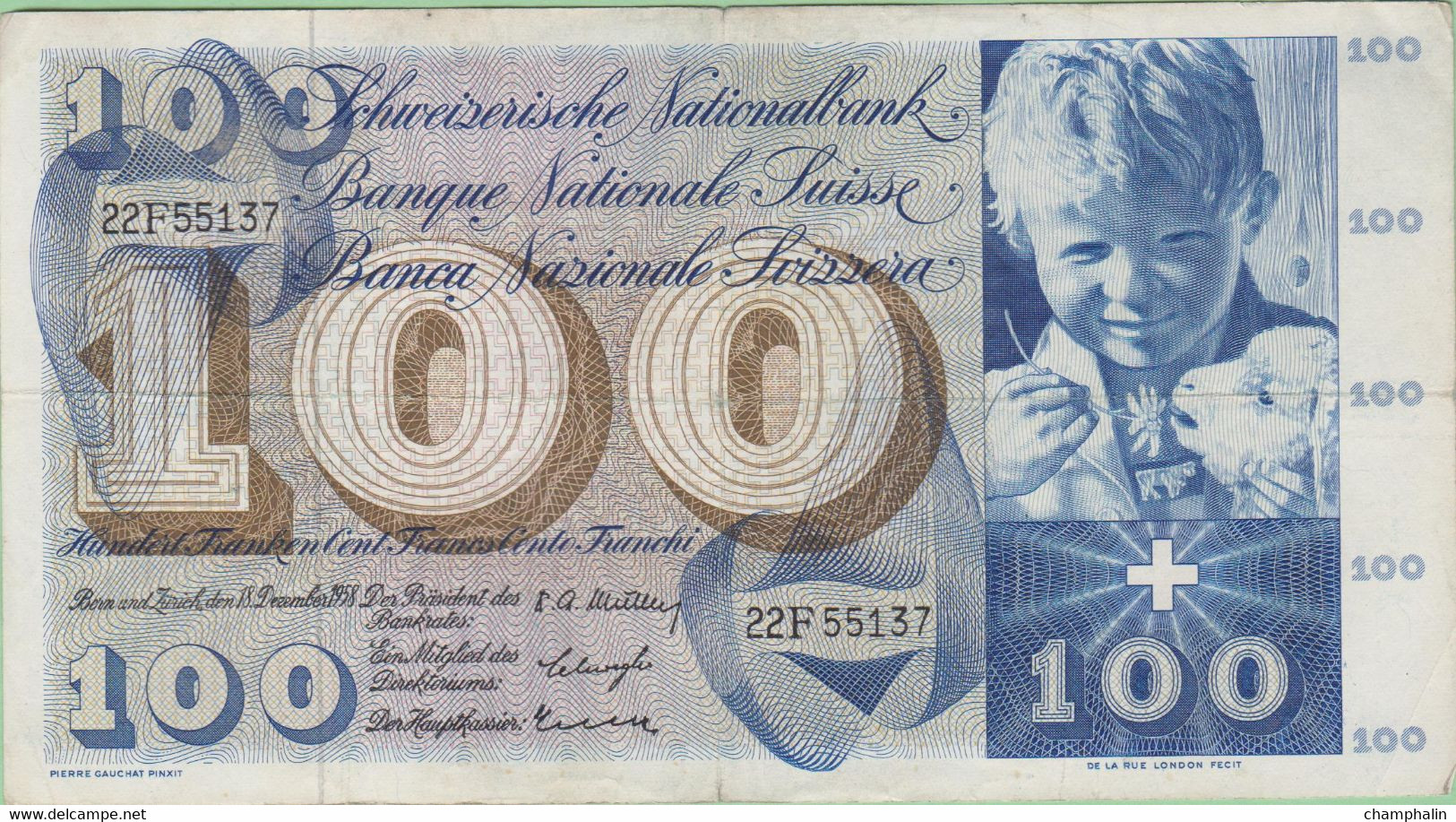 Suisse - Billet De 100 Francs - Saint-Martin - 18 Décembre 1958 - P49c - Suisse
