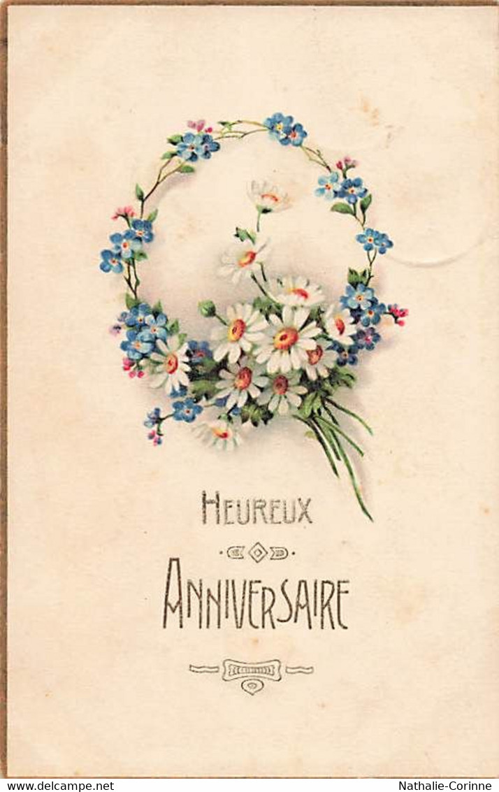 Heureux Anniversaire Couronne De Fleurs Marguerites Bluets Myosotis 1913 - Geburtstag