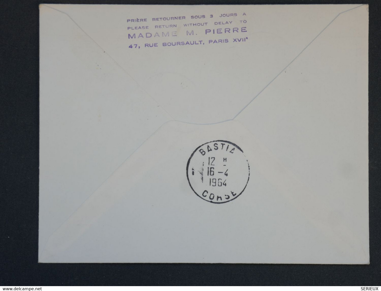 BI 3 FRANCE BELLE LETTRE RR 1964  1ER VOL PARIS  A  BASTIA CORSE + AFFRANCH. PLAISANT - 1960-.... Storia Postale